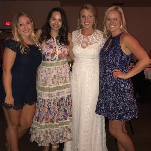 Lace Navy Off the Shoulder Romper - Picture 3 of 3